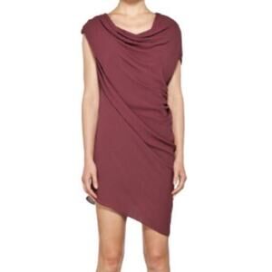 HELMUT Lang Womens Poly Chiffon Silk Lined Wine Draped Short Dress Size 6